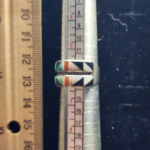 Native American Sterling Silver Inlaid 4 Stone Ring Size 6 Marked AC - Picture 3 of 5